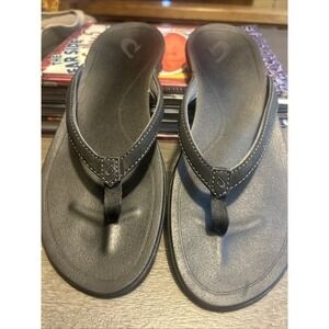 Olukai Ho'opio Flip Flop Sandals Onyx Black Synthetic Size 9 Women's